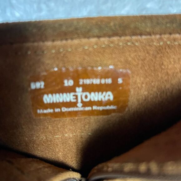 Womens Minnetonka leather Suede Double Fringe Indian Moccasin Ankle Boots SZ 10. - Picture 8 of 8